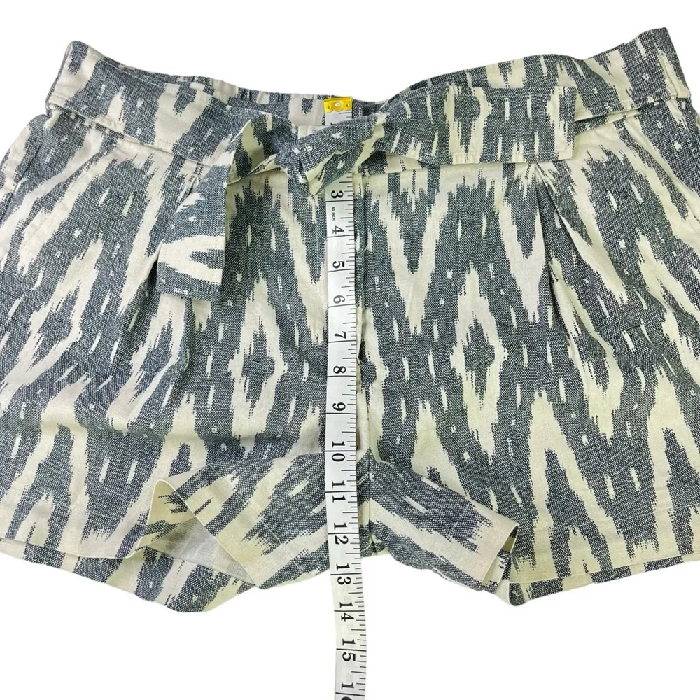 J.Crew Ikat Pleated Bow Tie Belt High Waist Gray Off White Womens Shorts Size 14